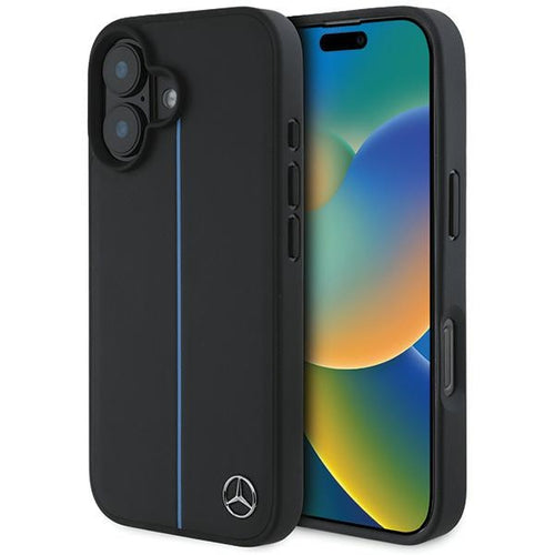 Mercedes MB Blue Line Leather MagSafe iPhone 16 Case - Black