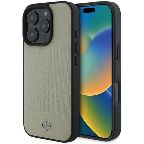 Mercedes MB Textured and Plain Leather MagSafe case for iPhone 16 Pro Max - beige