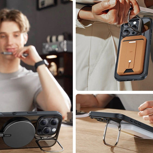 ESR Classic Hybrid Kickstand Halolock MagSafe Case with Stand + Tempered Glass for iPhone 16 Pro Max - Clear with Black Frame