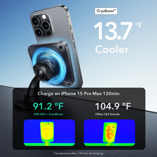 ESR Halolock CryoBoost MagSafe Inductive Charger Holder for Dashboard and Air Vent with Qi 2 15W - Black