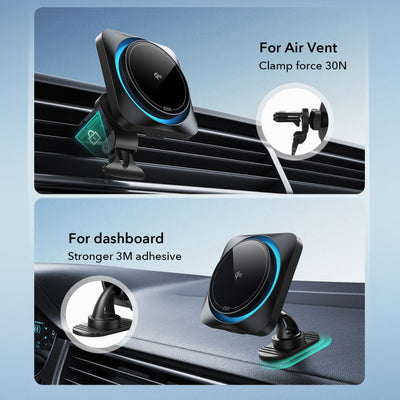 ESR Halolock CryoBoost MagSafe Inductive Charger Holder for Dashboard and Air Vent with Qi 2 15W - Black