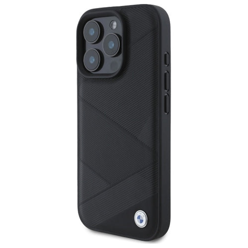 BMW Sign Leather Crossing Lines Pattern iPhone 16 Pro Max Case - Black