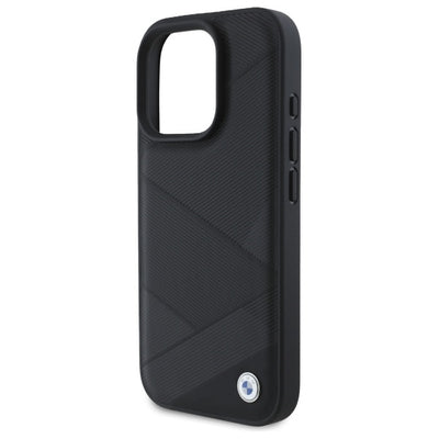 BMW Sign Leather Crossing Lines Pattern iPhone 16 Pro Max Case - Black