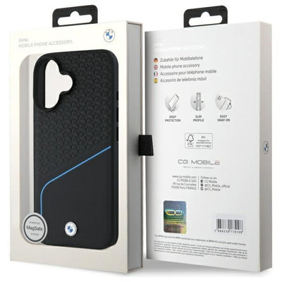 BMW Sign Leather Textured And Line MagSafe iPhone 16 Case - Black