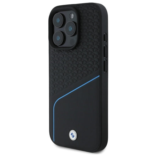 BMW Sign Leather Textured And Line MagSafe Case for iPhone 16 Pro Max - Black