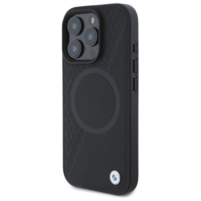 BMW Sign Leather Half Textured And Circle MagSafe case for iPhone 16 Pro Max - black