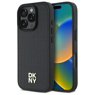 DKNY Repeat Pattern Stack Logo MagSafe iPhone 16 Pro Case - Black
