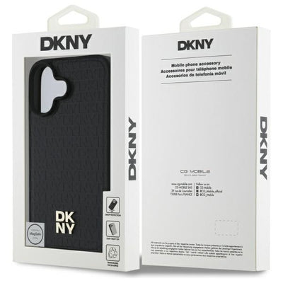 DKNY Repeat Pattern Stack Logo MagSafe iPhone 16 Case - Black