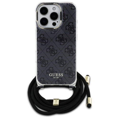 Guess Crossbody Cord 4G Print Case with Lanyard for iPhone 16 Pro - Black