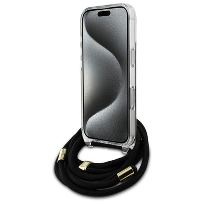 Guess Crossbody Cord 4G Print Case with Lanyard for iPhone 16 Pro - Black