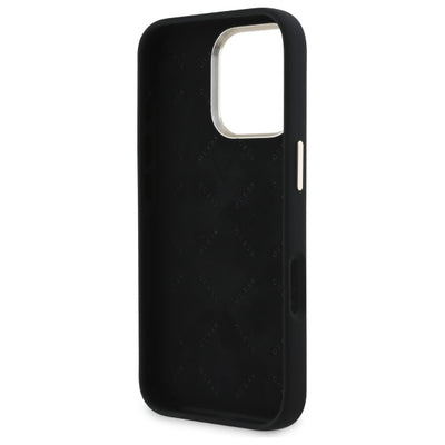 Guess Silicone Script Metal Logo &amp; Frame Case for iPhone 16 Pro - Black