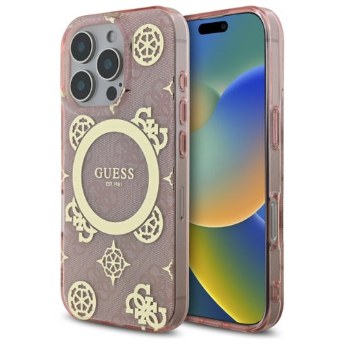 Guess IML Peony On 4G Background MagSafe Case for iPhone 16 Pro - Pink