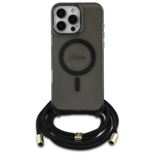 Guess Crossbody Cord Script MagSafe Case for iPhone 16 Pro Max - Black