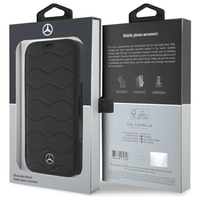 Mercedes MB Waves Leather Case for iPhone 16 Pro Max - Black