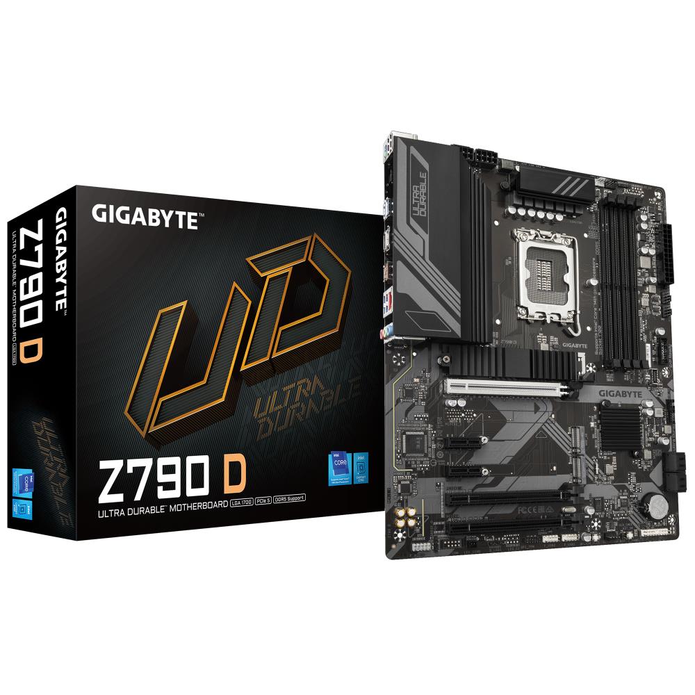 Mainboard GIGABYTE Intel Z790 LGA1700 ATX Memory DDR5 Memory slots 4 2xPCI-Express 3.0 1x 1xPCI-Express 3.0 16x 1xPCI-Express 4.0 4x 1xPCI-Express 5.0 16x 3xM.2 1xHDMI 1xDisplayPort 2xUSB 2.0 5xUSB 3.2 1xUSB-C 1xPS/2 1xRJ45 3xAudio port Z790D