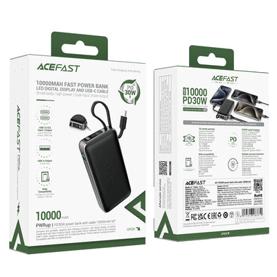 Acefast M7-10000 PD30W Powerbank with Built-in Cable - Black