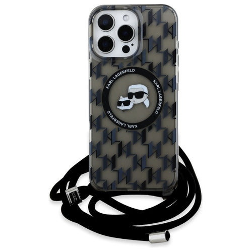 Karl Lagerfeld IML Crossbody Monogram Karl &amp; Choupette Head MagSafe Case for iPhone 16 Pro - Black
