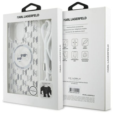 Karl Lagerfeld IML Crossbody Monogram Karl &amp; Choupette Head MagSafe Case for iPhone 16 Pro - Clear