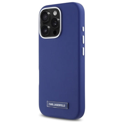 Karl Lagerfeld FW Metal Plate MagSafe iPhone 16 Pro Case - Blue