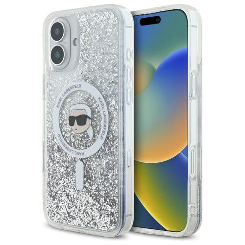 Karl Lagerfeld Liquid Glitter Karl Head Magsafe Case for iPhone 16 Plus - Clear