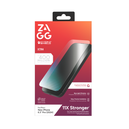 ZAGG InvisibleShield Glass XTR4 Graphene Screen Protector with Blue Light Filter for iPhone 16 Pro