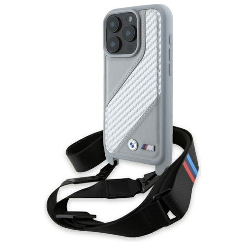 BMW M Edition Carbon Stripe &amp; Strap iPhone 16 Pro Max Case - Gray