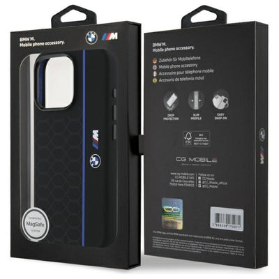 BMW Silicone Hexagon Blue Line MagSafe iPhone 16 Pro Case - Black