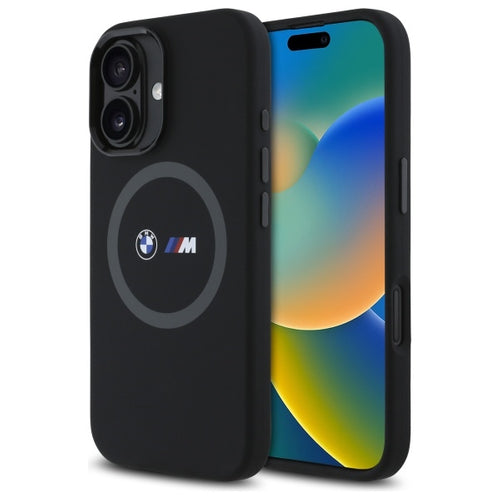 BMW M Silicone Printed Ring MagSafe iPhone 16 Case - Black