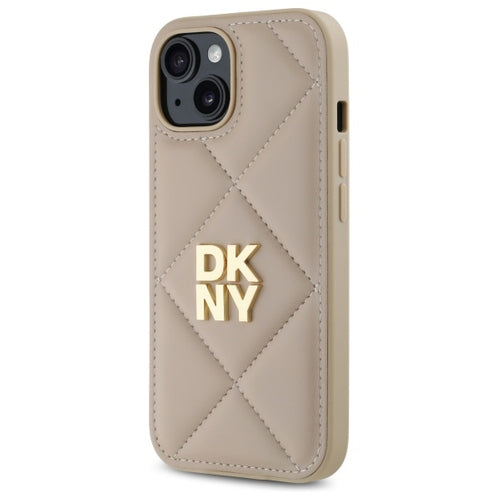 DKNY Quilted Stack Logo iPhone 15 Case - Beige