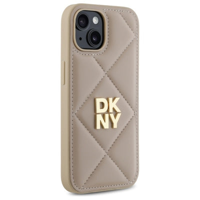DKNY Quilted Stack Logo iPhone 15 Case - Beige