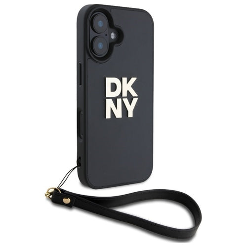 DKNY Wrist Strap Stock Logo iPhone 16 Case - Black