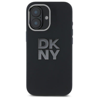 DKNY Liquid Silicone Metal Logo iPhone 16 Case - Black