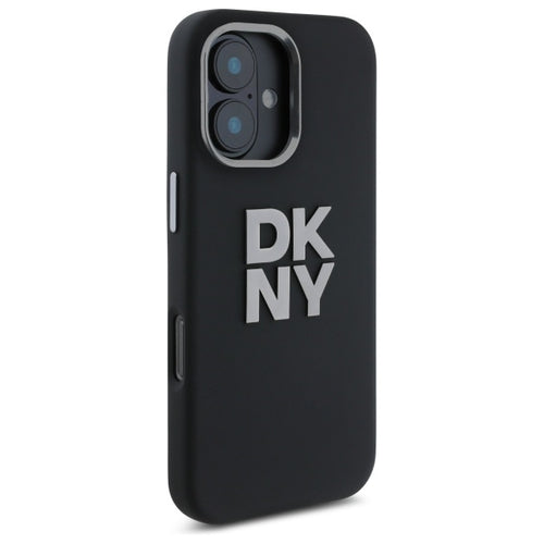 DKNY Liquid Silicone Metal Logo iPhone 16 Case - Black