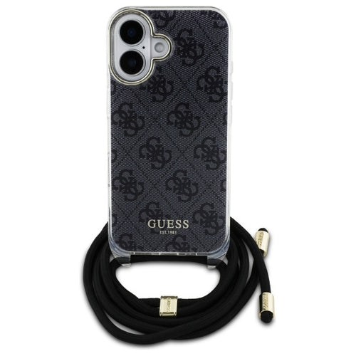 Guess Crossbody Cord 4G Print Case for iPhone 16 - Black