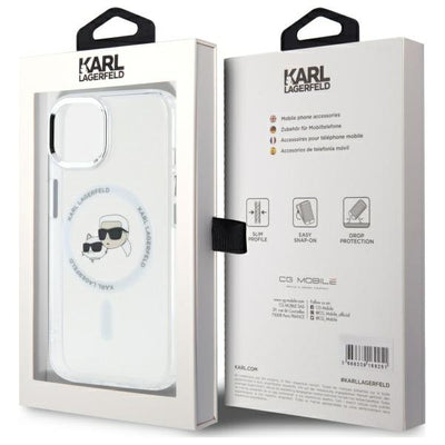 Karl Lagerfeld IML Metal Karl&amp;Choupette Head MagSafe iPhone 14 Case - White