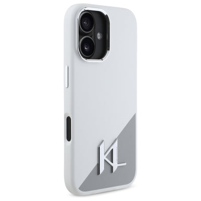 Karl Lagerfeld Silicone Initial Metal Logo MagSafe iPhone 16 Case - White