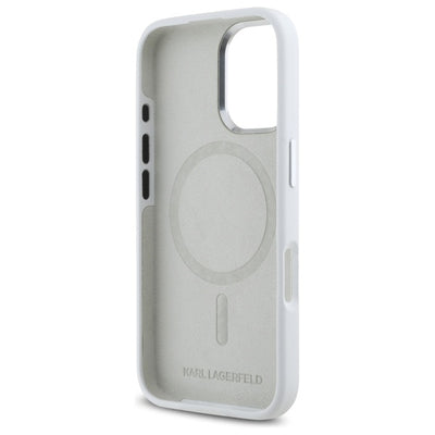 Karl Lagerfeld Silicone Initial Metal Logo MagSafe iPhone 16 Case - White