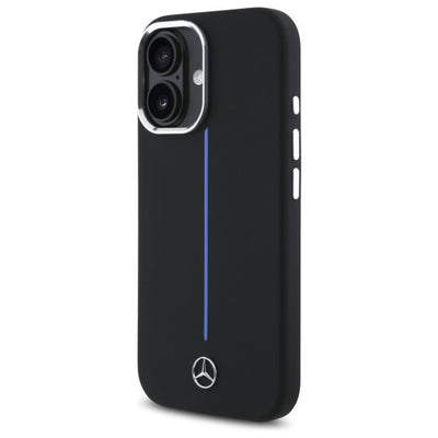 Mercedes Silicone Blue Stripe MagSafe iPhone 16 Case - Black