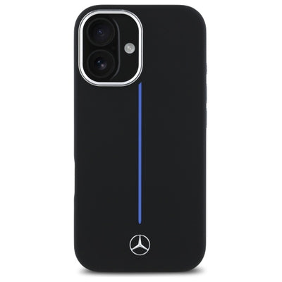 Mercedes Silicone Blue Stripe MagSafe iPhone 16 Case - Black