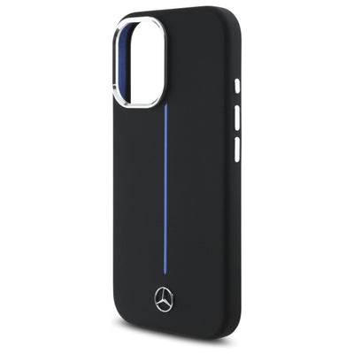 Mercedes Silicone Blue Stripe MagSafe iPhone 16 Case - Black