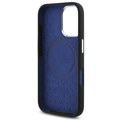 Mercedes Silicone Blue Stripe MagSafe iPhone 16 Case - Black