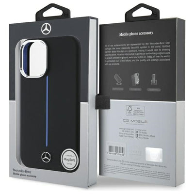 Mercedes Silicone Blue Stripe MagSafe iPhone 16 Case - Black