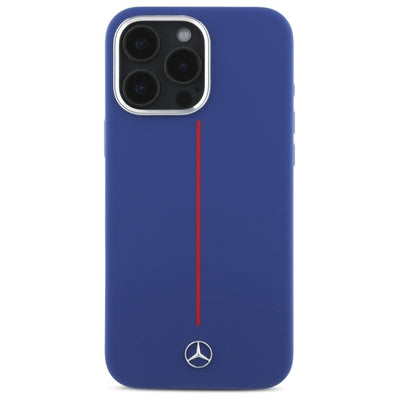 Mercedes Silicone Red Stripe MagSafe Case for iPhone 16 Pro Max - Navy Blue