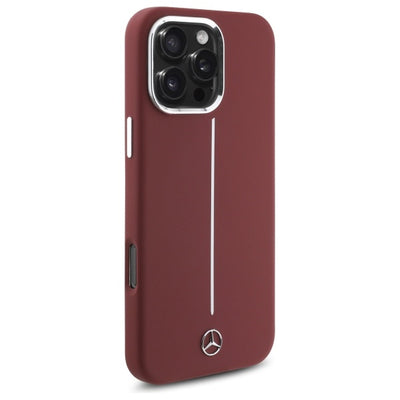 Mercedes Silicone White Stripe MagSafe Case for iPhone 16 Pro Max - Red