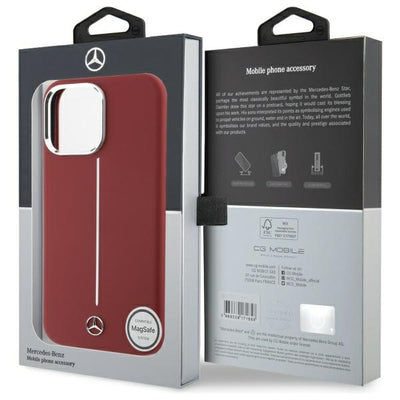 Mercedes Silicone White Stripe MagSafe Case for iPhone 16 Pro Max - Red
