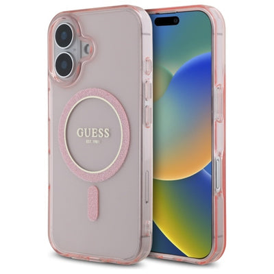 Guess GUHMP16SHFGEREP iPhone 16 6.1" pink/pink hardcase IML Glitter Circle MagSafe