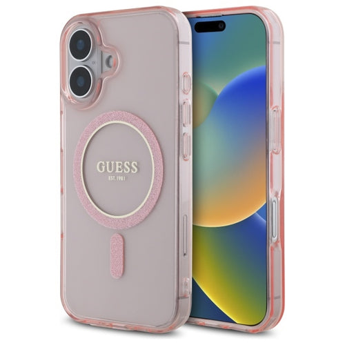 Guess GUHMP16SHFGEREP iPhone 16 6.1" pink/pink hardcase IML Glitter Circle MagSafe
