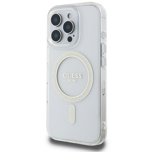 Guess IML Glitter Circle MagSafe Case for iPhone 16 Pro Max - Clear