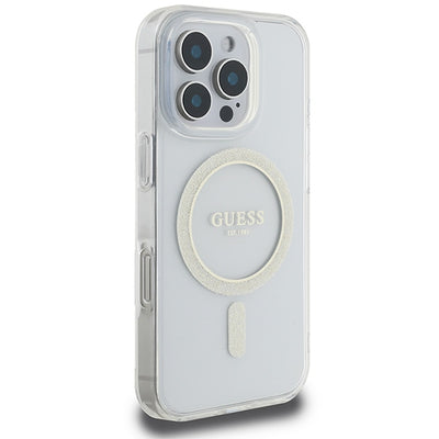 Guess IML Glitter Circle MagSafe Case for iPhone 16 Pro Max - Clear