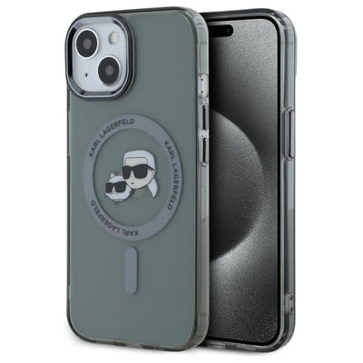 Karl Lagerfeld KLHMP15SHLSKCK iPhone 15 6.1" black/black hardcase IML Metal Karl&amp;Choupette Head MagSafe
